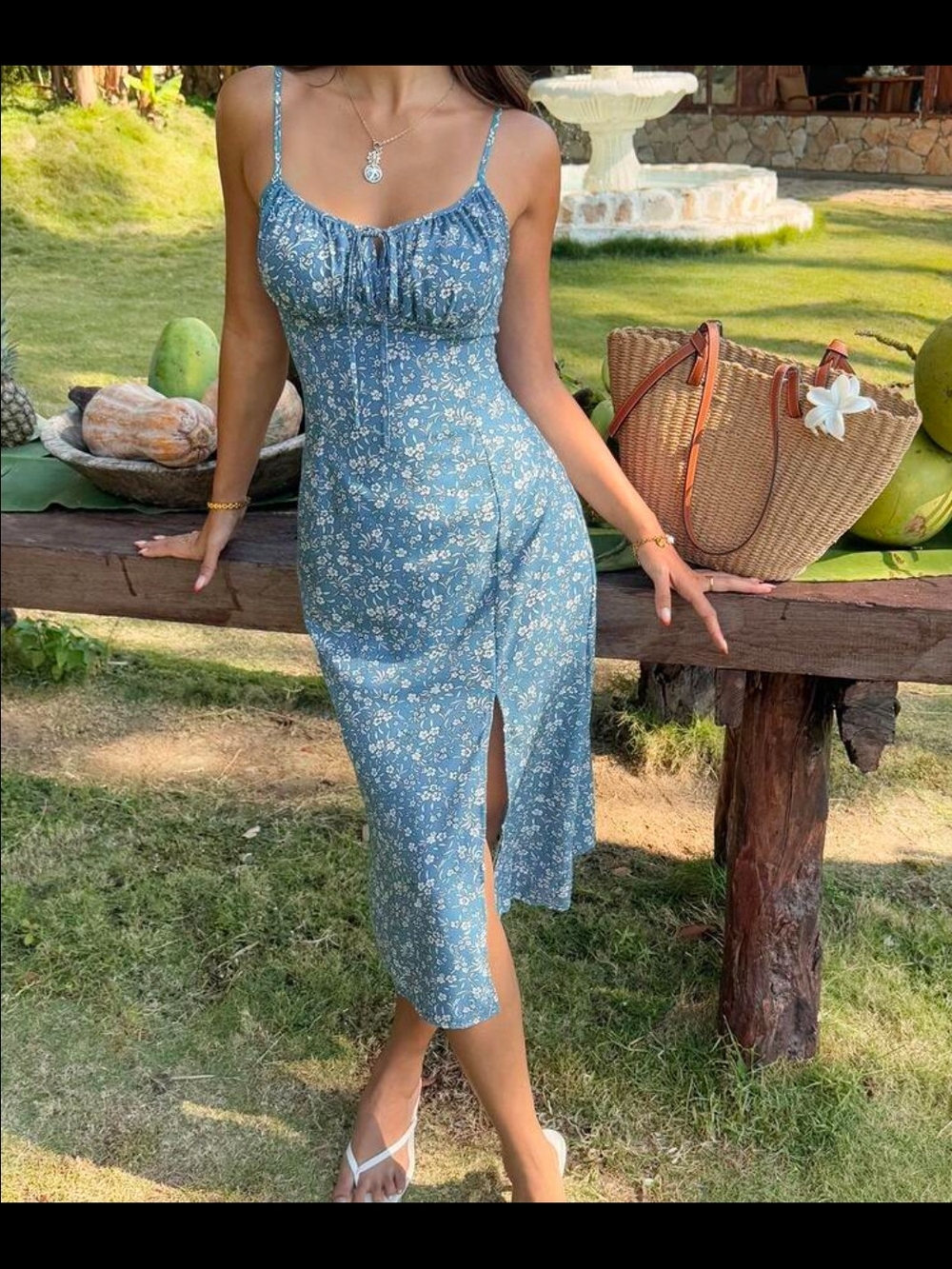 Summer Ready Stunning Breezy Blue Floral Spaghetti-Strap Midi Dress